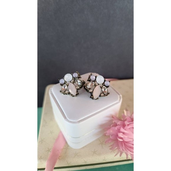 Muted Neutral Pink Rhinestone Pierced Earrings - Picture 5 of 10